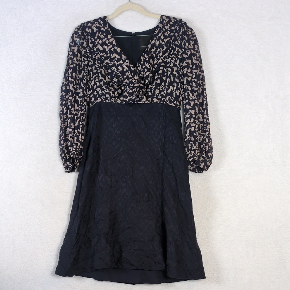 Anne Sui x Anthropologie Women's Silk Ruffle Long Sleeve Midi Dress Size 4